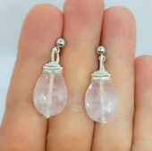 2261 Pembe Kuvars el yapımı küpe - 6