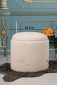 PufyHome SANDIKLI 45 X 45 CM PELUŞ KREM KUMAŞLI ÇOK AMAÇLI PUF KOLTUK - 5