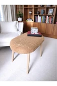 own home Minimalist Teddy Kumaş Tabure, Ahşap Ayaklı Tabure, Salon, Ofis, Makyaj Masası, Yemek Masası - 2