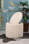 PufyHome SANDIKLI 45 X 45 CM PELUŞ KREM KUMAŞLI ÇOK AMAÇLI PUF KOLTUK - 6