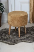 PufyHome Etna peluş sütlü kahve doğal gürgen ayaklı çok amaçlı puf koltuk - 3