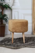 PufyHome Etna peluş sütlü kahve doğal gürgen ayaklı çok amaçlı puf koltuk - 1