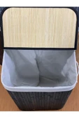 Lacivert Dikdörtgen Katlanabilir Bambu Kirli Çamaşır Sepeti Dikdörtgen 50 x 70 CM Büyük Boy - 3
