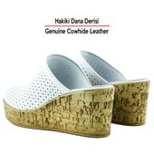 Erkan Saçmacı Aria Beyaz Hakiki Dana Derisi Önü Kapalı Mantar Taban Görünümlü Dolgu Topuklu Terlik - 5