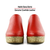 Erkan Saçmacı Aria Kırmızı Hakiki Dana Derisi Önü Kapalı Mantar Taban Görünümlü Dolgu Topuklu Terlik - 4