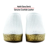 Erkan Saçmacı Aria Beyaz Hakiki Dana Derisi Önü Kapalı Mantar Taban Görünümlü Dolgu Topuklu Terlik - 4