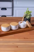 Mien Bambu Hava Geçirmez Vakumlu Silindir Kapak Cam Kavanoz Baharat Seti 3'lü 370 ml - 2