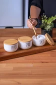 Mien Bambu Hava Geçirmez Vakumlu Silindir Kapak Cam Kavanoz Baharat Seti 3'lü 370 ml - 3