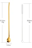 Tomurcukhome 6'lı Gold Pipetli Latte Kaşığı Kokteyl Kaşığı Ve Temizleme Fırçası, 22 Cm Yuvarlak Model - 2