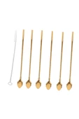 Tomurcukhome 6'lı Paslanmaz Gold Pipetli Latte Kaşığı Kokteyl Kaşığı Ve Temizleme Fırçası, 22 Cm Yaprak Model - 1