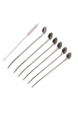 Elista Krom Pipetli Latte Kaşığı Kokteyl Kaşığı Ve Temizleme Fırçası, 22 Cm 6'lı Paslanmaz  Yaprak Model - 2