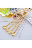 Tomurcukhome 6'lı Gold Pipetli Latte Kaşığı Kokteyl Kaşığı Ve Temizleme Fırçası, 22 Cm Yuvarlak Model - 3