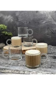 hazztasarım 6 Lı Cam Boncuk Kulplu Bardak Kupa Çay Kahve Meşrubat Bardağı 250ml. - 2