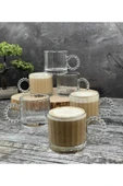 hazztasarım 6 Lı Cam Boncuk Kulplu Bardak Kupa Çay Kahve Meşrubat Bardağı 250ml. - 1