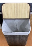 Bambu Dikdörtgen Kahverengi Katlanabilir Kirli Çamaşır Sepeti Dikdörtgen 50 x 70 CM Büyük Boy - 2