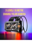WIWOCAM Ekranlı 3 Lensli Endoskop Yılan Kamera 10 Metre Sert Kablo SD Karta Kayıt - 1