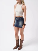 Kemer Detay Denim Mini Etek - 3