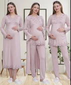 Mecit 1519 Hamile Lohusa Gül Kurusu Sabahlık Gecelik Pijama Seti thumbnail 1