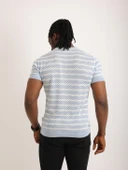 Erkek Mavi Desenli Triko Tişört – Kısa Kollu, Slim Fit thumbnail 5