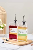 İronika 2 li Etiketli Dekoratif Cam Yağdanlık Sirkelik Sosluk Ayçiçek Zeytinyağı Saklama Kabı 500ml - 1