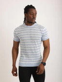 Erkek Mavi Desenli Triko Tişört – Kısa Kollu, Slim Fit thumbnail 1