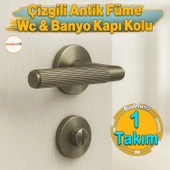 Çizgili Antik Füme Wc Banyo Tipi Kapı Kolu Rozetli Sağ Sol Uygun Modern İç Kapı Kilitli 1 Takım - 1