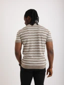 Erkek Bej Desenli Triko Tişört – Kısa Kollu, Slim Fit thumbnail 6