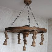 Otantik Çarşı Ahşap Halatlı Teker Avize 70 cm. 5li  K03 - 1