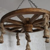 Otantik Çarşı Ahşap Halatlı Teker Avize 70 cm. 5li  K03 - 2
