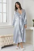 Pierre Cardin 6425 Saten Gecelik Sabahlık Pijama Takım Şort Takım 6'lı Gelin Çeyiz Seti - 7