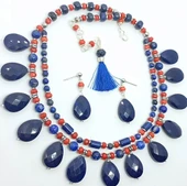 2252 Lapislazuli Mercan çift sıralı el yapımı kolye - 1