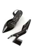 Verlik Siyah Rugan Kısa Kalın Topuklu Stiletto Asimetrik Bantlı Kadın Ayakkabı thumbnail 1