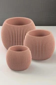 Omnipazar KRS Mercan Dekoratif Kaktüs Sukulent Plastik Saksı Takımı 3'lü Set Soft Pembe - 2
