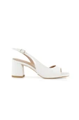 Nino Beyaz Rugan Kalın Topuklu Sandalet Küt Burunlu Ayakkabı - 4