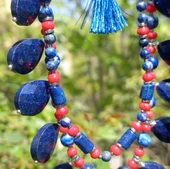 2252 Lapislazuli Mercan çift sıralı el yapımı kolye - 5