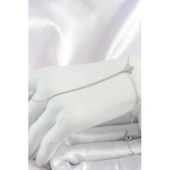 Pirinç Gümüş Renk Su Yolu Zirkon Taşlı İşlemeli Yonca Model Kadın Şahmeran - Tj-sn626 - 1