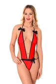 Kırmızı Lcralı Tül Bodysuit - 1