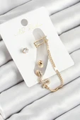 Pirinç Yılan Figürlü Zirkon Taşlı Gold Renk 3'lü Kıkırdak Kadın Küpe Set - Tj-bkp10664 - 1