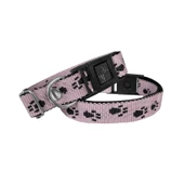 Köpek Tasması Patili Dokuma 2 cm - Min: 30 cm - Max: 50 cm Açık Pembe - 1