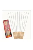 abnturk 10 30cm Adet Paslanmaz Çelik Ahşap Saplı Mangal Barbekü Şiş - 1