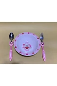 abnturk Pembe Renk Ayıcık Desenli Kız Çocuk Mama Tabağı Seti 3’Lü Çocuk Yemek Takımı - 4
