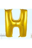 abnturk Altın Renkli Dev Boyutlu 100 cm H Harfi Folyo Balon - 1