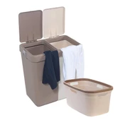 Motek 80 Litre Kirli Çamaşır Sepeti Çamaşır Selesi İkili Çeyiz Seti Kahve Krem - 1