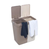 Motek 80 Litre Kirli Çamaşır Sepeti Çamaşır Selesi İkili Çeyiz Seti Kahve Krem - 3