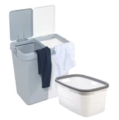 Motek 80 Litre Kirli Çamaşır Sepeti Çamaşır Selesi İkili Çeyiz Seti Gri Beyaz - 1