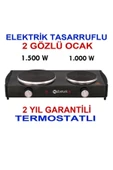 abnturk UltraPlus 2 Gözlü Elektrikli Ocak 1000+1500W ikili Pleyt %100 Türk Malı 1 Numaralı Ekonomik Pişirici - 1