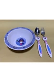 abnturk Mavi Beyaz Renk Çocuk Mama Tabağı Seti 3’Lü Çocuk Yemek Takımı Tabak Çatal Kaşık - 3