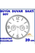 İstoçHome Termometreli Nemölçerli Duvar Saati 39cm Çaplı Metalik Gri Çerçeveli Büyük Boy Şık Duvar Saati - 1