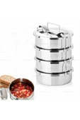 Paslanmaz Çelik 3-4 Kişilik 4 Kaplı Sefer Tası 4x500=2000ml 15x20cm Dörtlü Yemek Taşıma Kabı Isıtılan - 1