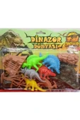 abnturk 11 Parça Dinazor Dünyası Seti 6 Farklı Büyük Boy Dino 5 Farklı Ağaç,kafes,kayalar Dinosaurs Dinozor - 3